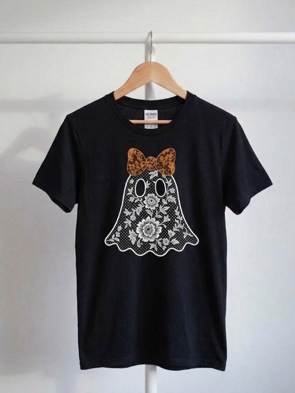 Floral Lace Ghost T-Shirt Cute Spooky Bow Halloween Graphic Tee